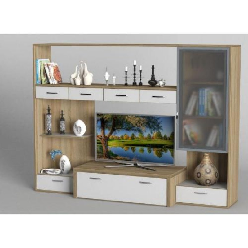 Стінка в вітальню Тиса Мебель Вітальня-112 Сонома Білий 1630x450x2330 мм