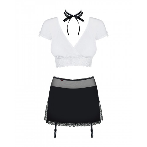 Еротичний костюм секретарки Obsessive Secretary suit 5pcs black L/XL, чорно-білий, топ, спідниця, ст