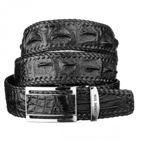 Ремінь-автомат CROCODILE LEATHER 18010 із натуральної шкіри крокодила Чорний, Чорний Ремінь-автомат CROCODILE LEATHER 18010 із натуральної шкіри крокодила Чорний, Чорний