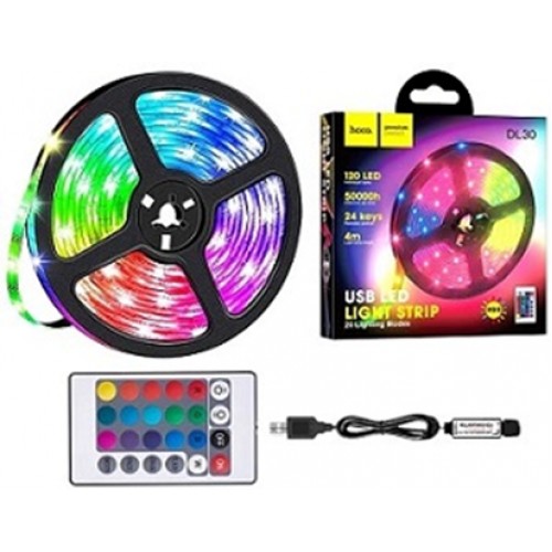 Стрічка світлодіодна з пультом Hoco DL30 RGB 4 м Чорний (2382866768) Стрічка світлодіодна з пультом Hoco DL30 RGB 4 м Чорний (2382866768)