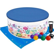 Дитячий надувний басейн Intex 58480-3 «Акваріум», 152 х 56 см, з кульками 10 шт, тентом, підстилкою, насосом