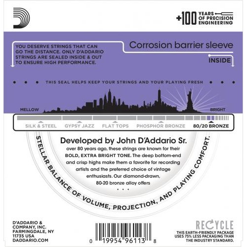 Струни для акустичної гітари D'Addario EJ13-3D 80/20 Bronze Custom Light Acoustic Guitar Strings 11/52 Струни для акустичної гітари D'Addario EJ13-3D 80/20 Bronze Custom Light Acoustic Guitar Strings 11/52