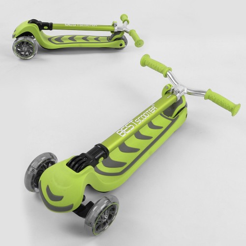 Самокат триколісний Best Scooter складане алюмінієве кермо, 4 колеса PU зі світлом Light green (102320)