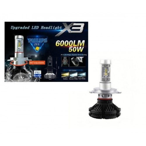 Лампи світлодіодні LED 6000LM з цоколем H4 потужністю 50W та колірною температурою 6000K XPRO COKOL LED X3-H4 Лампи світлодіодні LED 6000LM з цоколем H4 потужністю 50W та колірною температурою 6000K XPRO COKOL LED X3-H4