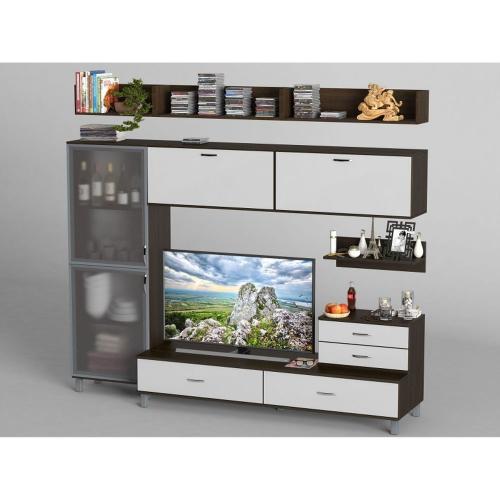 Стінка в вітальню Тиса Мебель Вітальня-27 Венге Білий 2050x450x2400 мм Стінка в вітальню Тиса Мебель Вітальня-27 Венге Білий 2050x450x2400 мм