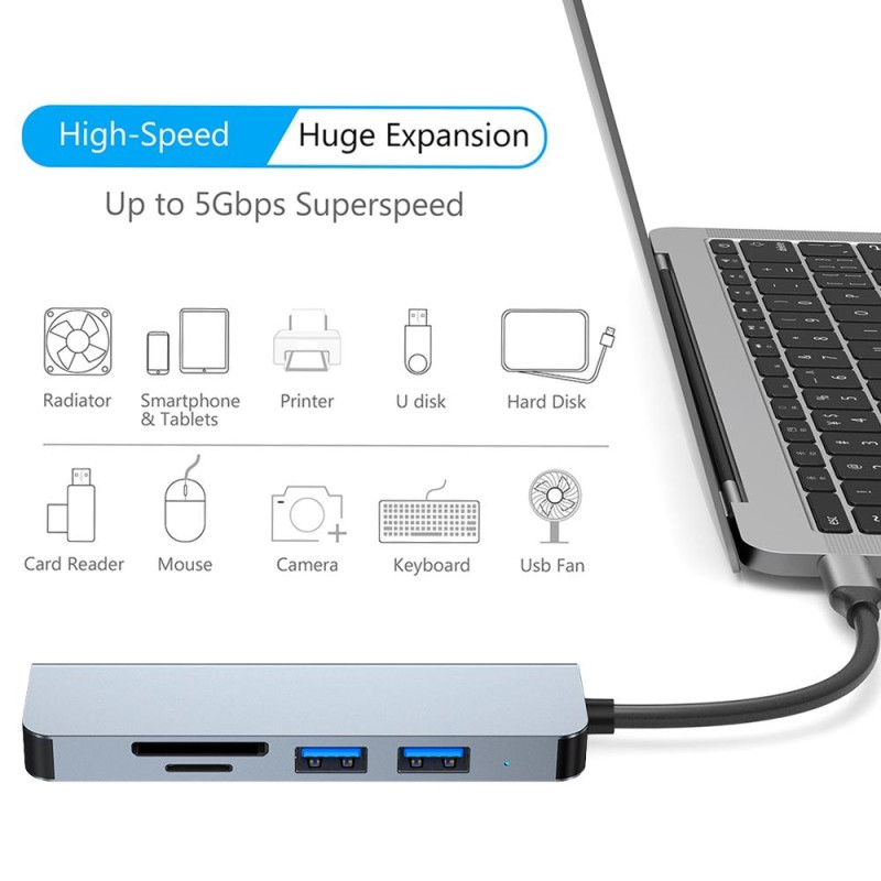 Док-станція Niye 5-в-1 з портом USB 3.0 Порти USB2.0 Пристрій для читання карток SD/TF Ultra