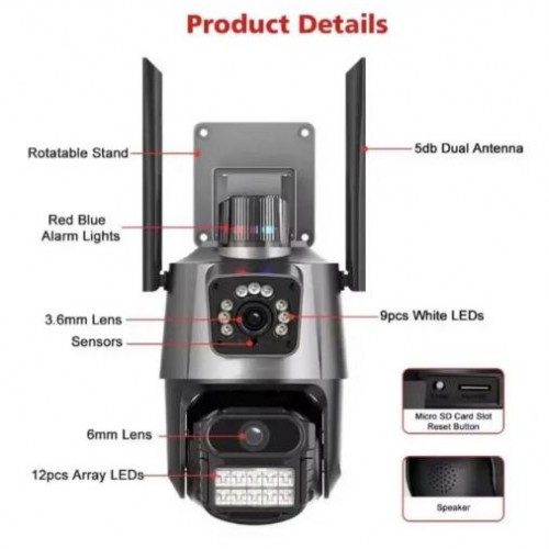 Камера відеоспостереження No Brand P11-QQ6 8MP WiFi Чорний (2390000022) Камера відеоспостереження No Brand P11-QQ6 8MP WiFi Чорний (2390000022)