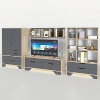 Стінка в вітальню Тиса Мебель Збірка-5 Сонома Білий 1470x400x3130 мм Стінка в вітальню Тиса Мебель Збірка-5 Сонома Білий 1470x400x3130 мм