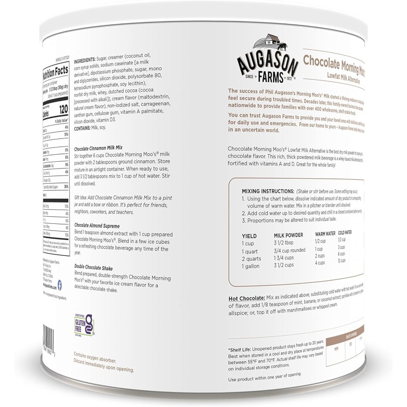 Соєве шоколадне молоко нежирне сублімоване з великим терміном придатності до 20 років Augason farms, 67 порцій