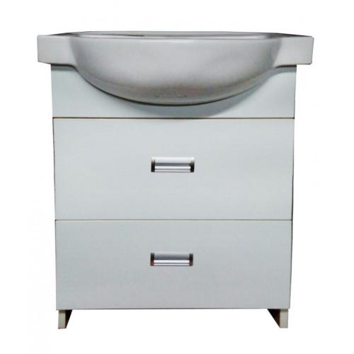 Тумба Mikola-M пластикова 2.0 з двома висувними ящиками та керамічним умивальником 65 см