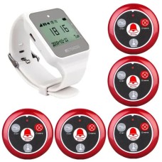 Система виклику офіціанта бездротова з білим годинником - пейджером Retekess TD108 + 5 червоних кнопок (з кнопкою КАЛЬЯН)