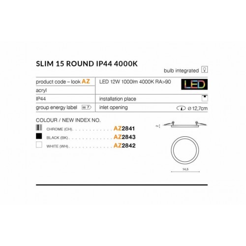 Точковий світильник AZzardo SLIM 15 ROUND IP44 4000K AZ2842