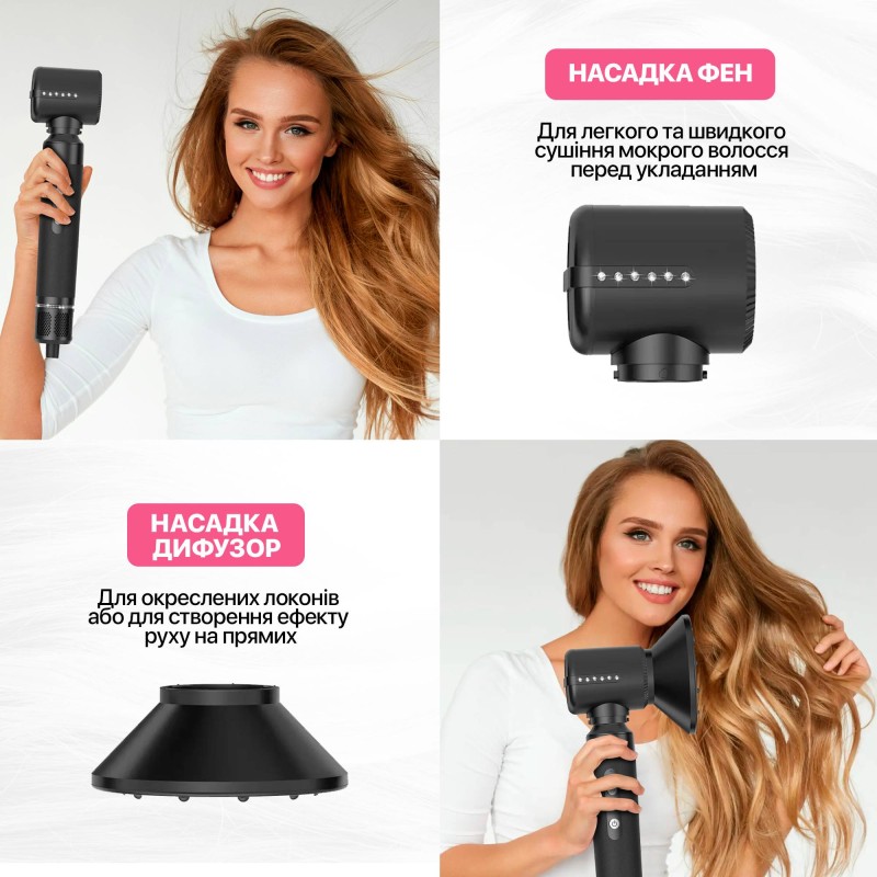 Мультистайлер No Brand Airwrap HS05 long, стайлер з 7 насадками Чорний