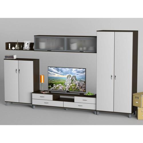 Стінка в вітальню Тиса Мебель Вітальня-1 Венге Білий 2050x520x3600 мм Стінка в вітальню Тиса Мебель Вітальня-1 Венге Білий 2050x520x3600 мм