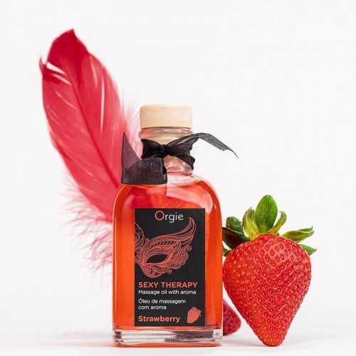 Набір для масажу Orgie – Sexy Therapy Strawberry (100 мл), їстівна розігрівальна олія + пір’їнка Набір для масажу Orgie – Sexy Therapy Strawberry (100 мл), їстівна розігрівальна олія + пір’їнка