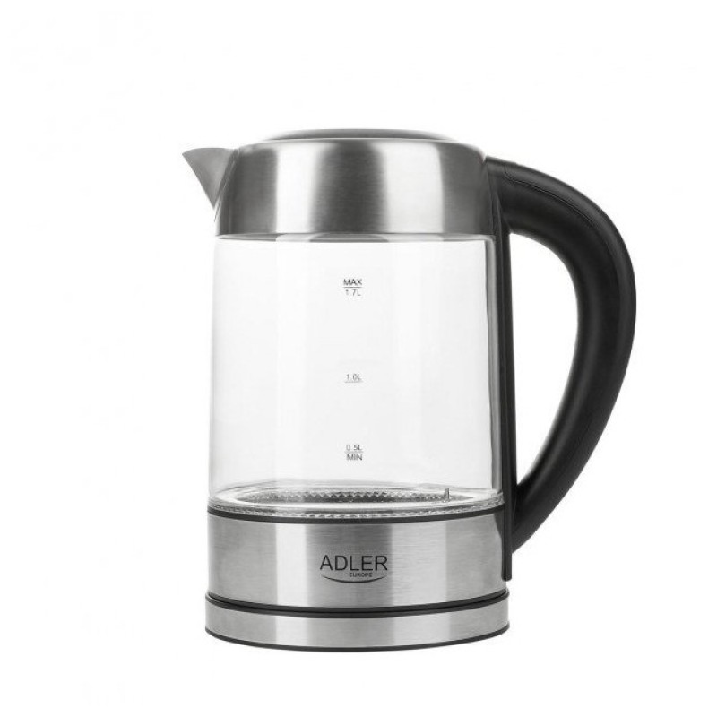 Електрочайник з терморегулятором скляний Adler AD 1247 1.7 л сріблястий