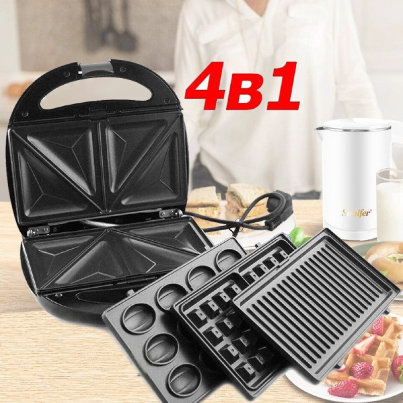 Вафельниця-Бутербродниця зі знімними формами Royals Berg GT-779 1200W Чорний