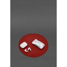 Круглий килимок для мишки з натуральної шкіри червоний краст BlankNote