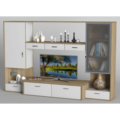 Стінка в вітальню Тиса Мебель Вітальня-111 Сонома Білий 1630x450x2330 мм Стінка в вітальню Тиса Мебель Вітальня-111 Сонома Білий 1630x450x2330 мм