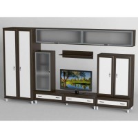 Стінка в вітальню Тиса Мебель Вітальня-8 Венге Білий 2050x520x3600 мм Стінка в вітальню Тиса Мебель Вітальня-8 Венге Білий 2050x520x3600 мм