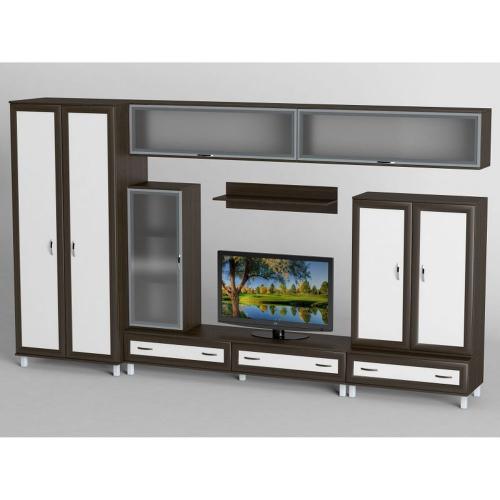 Стінка в вітальню Тиса Мебель Вітальня-8 Венге Білий 2050x520x3600 мм Стінка в вітальню Тиса Мебель Вітальня-8 Венге Білий 2050x520x3600 мм