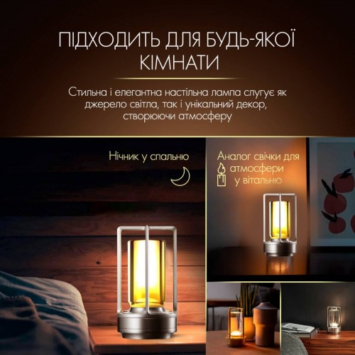 Лампа-нічник світлодіодна сенсорна No Brand LED акумуляторна з регулюванням яскравості Срібло (KL-Silver) Лампа-нічник світлодіодна сенсорна No Brand LED акумуляторна з регулюванням яскравості Срібло (KL-Silver)