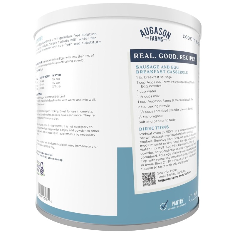 Сублімовані цілі яйця з білками та жовтками з великим терміном придатності 10 років Augason Farms, 85 порцій