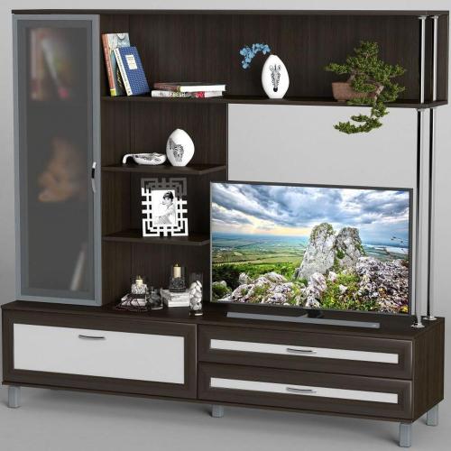 Стінка в вітальню Тиса Мебель Вітальня-30 Венге Білий 1600x450x1800 мм Стінка в вітальню Тиса Мебель Вітальня-30 Венге Білий 1600x450x1800 мм