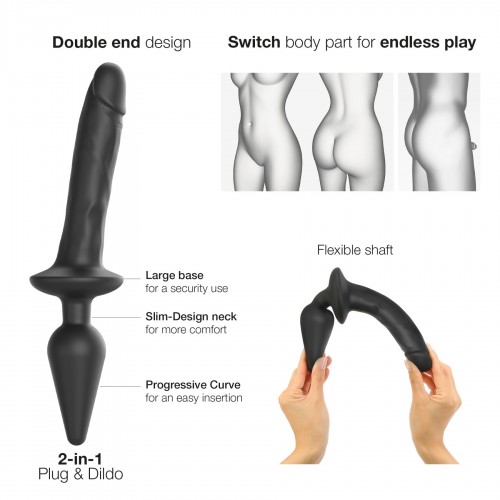 Анальна пробка з дилдо 2в1 Strap-On-Me SWITCH PLUG-IN REALISTIC DILDO Black L, діаметр 4,5/3,4 см в інтернет супермаркеті PbayMarket!