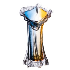 Ваза ручної роботи скляна YIWU Crystal Coast 24.5 см Жовто-синій (HP-9-5)