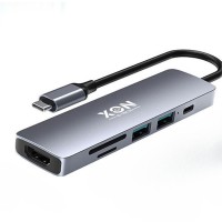 USB-хаб XON SmartHub 6 в 1 HDMI SD/TF Type-C USB3.0 USB2.0 Сірий (UHCHP062312G 5160)
