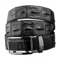 Ремінь-автомат CROCODILE LEATHER із натуральної шкіри крокодила каймана Чорний (18236)