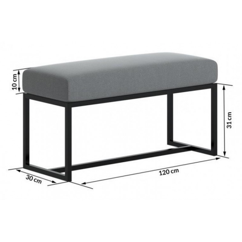 Банкетка - пуф для передпокою в стилі Loft NS-119 440x1200x300 мм Черный