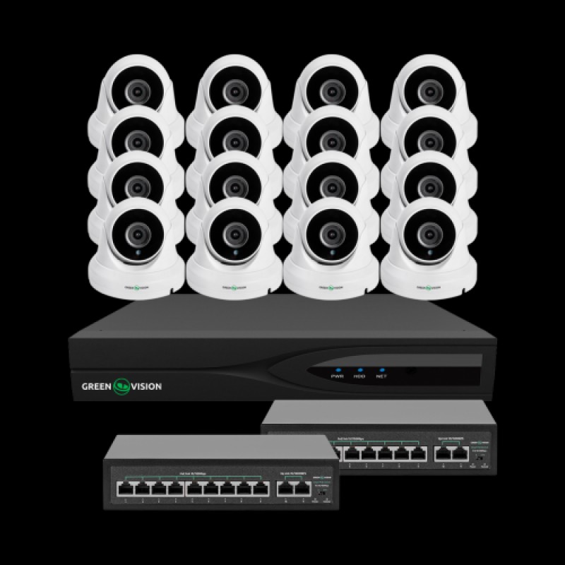 Комплект відеоспостереження на 16 камер GreenVision GV-IP-K-W83/16 5MP