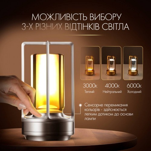 Лампа-нічник світлодіодна сенсорна No Brand LED акумуляторна з регулюванням яскравості Срібло (KL-Silver) Лампа-нічник світлодіодна сенсорна No Brand LED акумуляторна з регулюванням яскравості Срібло (KL-Silver)