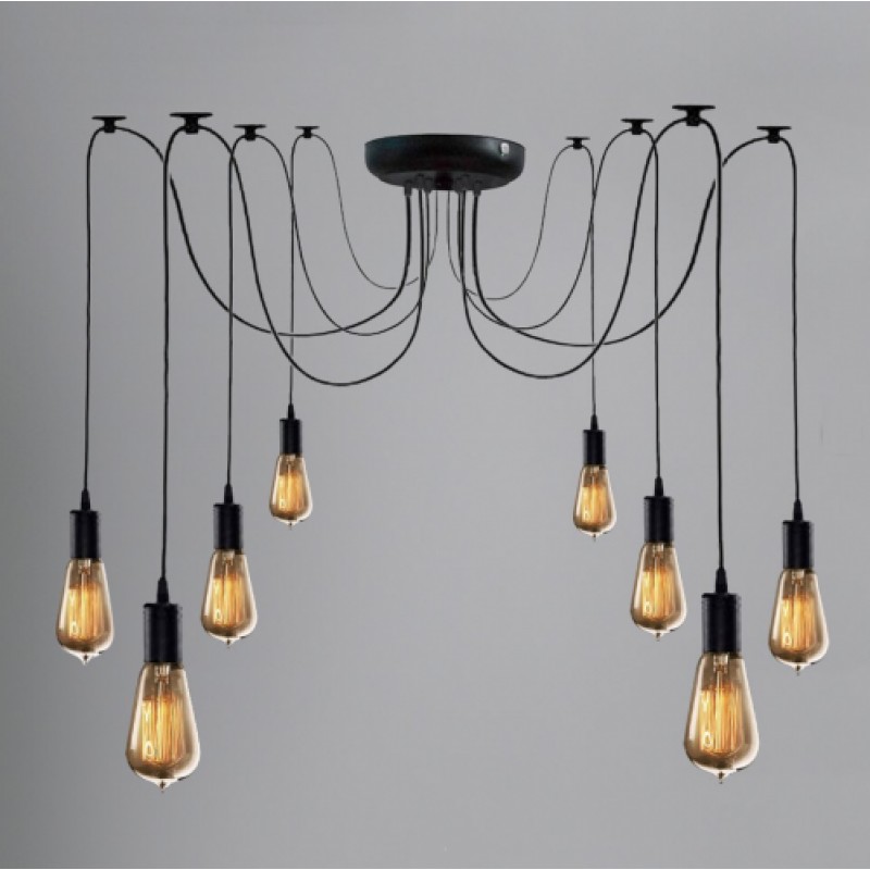 Світильник-павук підвісний на 8 лампочок MSK Electric чорний NL149-8