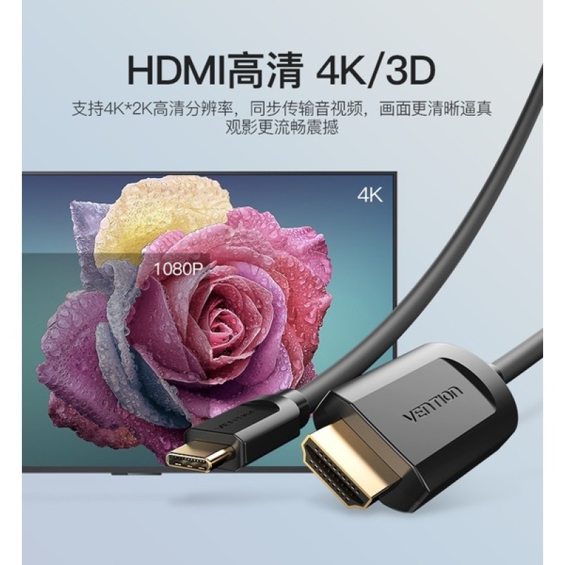 Адаптер-кабель Vention Type-C/HDMI M/M 2 м Black CGUBH