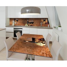 Наклейка 3Д вінілова на стіл Zatarga «Вино та сир» 600х1200 мм для будинків, квартир, столів, кав'ярень.