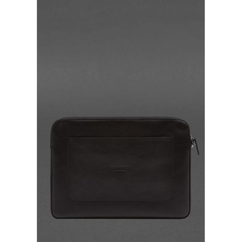 Шкіряний чохол для ноутбука на блискавці з кишенею та хлястиком на руку Чорний BlankNote