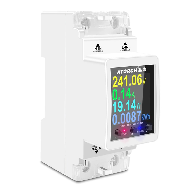Розумний лічильник електроенергії з wifi, екраном та 4-ма видами захисту на DIN рейку до 100 ампер Atorch AT2PW