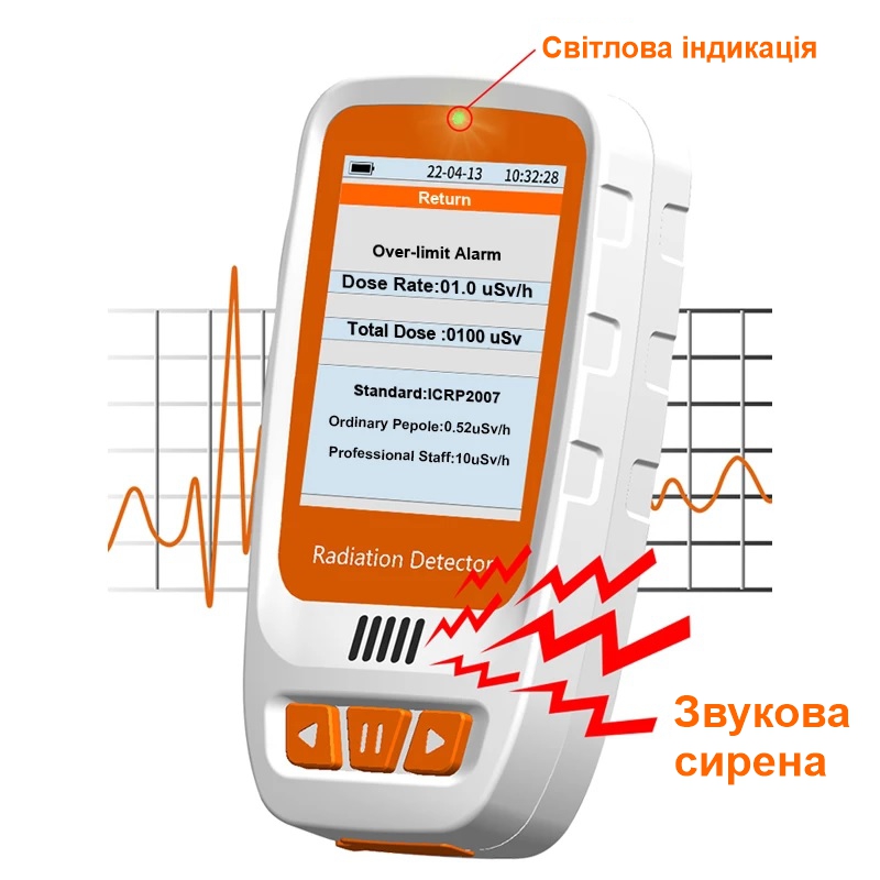 Дозиметр радіації портативний на акумуляторі зі звуковим оповіщенням Mufasha HFS-20
