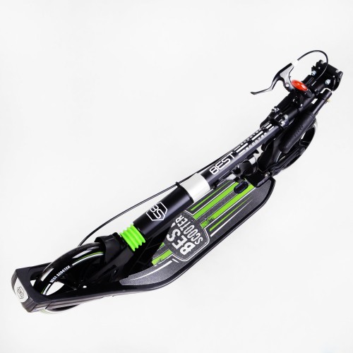 Двоколісний складаний самокат ліхтарик 2 амортизатора Best Scooter 100 кг Black and green (114435) Двоколісний складаний самокат ліхтарик 2 амортизатора Best Scooter 100 кг Black and green (114435)