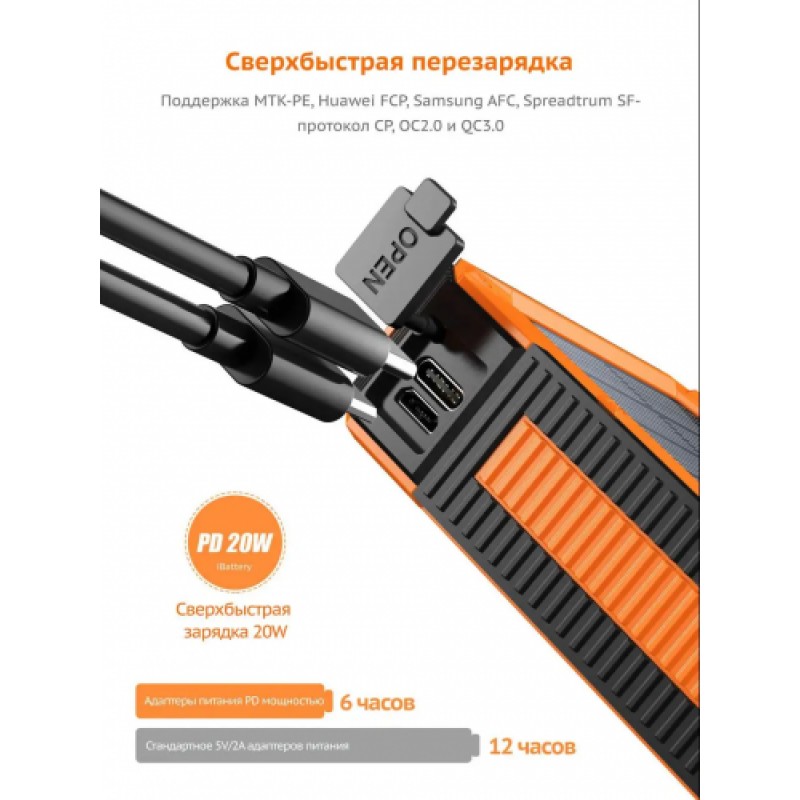 Зарядний пристрій на сонячних батареях iBattery YD-888KW 30000 mAh з ліхтариком (2431426714)