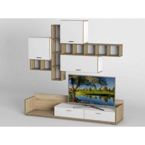 Стінка в вітальню Тиса Мебель Вітальня-222 Сонома Білий 1200x450x2100 мм Стінка в вітальню Тиса Мебель Вітальня-222 Сонома Білий 1200x450x2100 мм