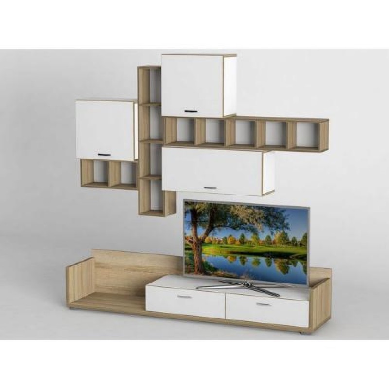 Стінка в вітальню Тиса Мебель Вітальня-222 Сонома Білий 1200x450x2100 мм