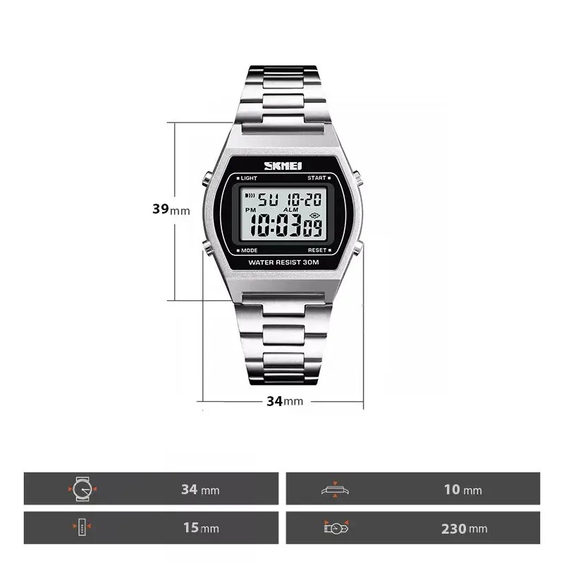 Наручний електронний ретро-годинник Skmei 1328 Сріблястий