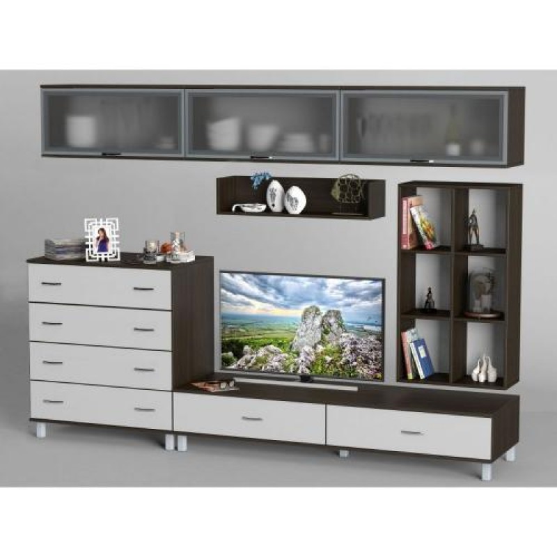 Стінка в вітальню Тиса Мебель Вітальня-19 Венге Білий 2050x450x2700 мм