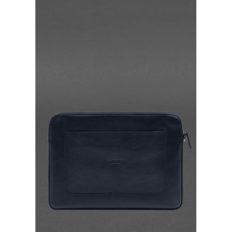 Шкіряний чохол для ноутбука на блискавці з кишенею та хлястиком на руку Синій BlankNote