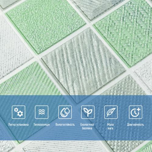 Панель стінова 3D 700х770х4мм мозаїка зелена (D) Sticker Wall SW-00002010 Панель стінова 3D 700х770х4мм мозаїка зелена (D) Sticker Wall SW-00002010