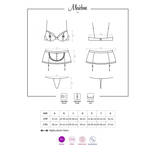 Еротичний костюм покоївки Obsessive Maidme set 5pcs L/XL, бюстгальтер, пояс з фартухом, панчохи, стр в інтернет супермаркеті PbayMarket!